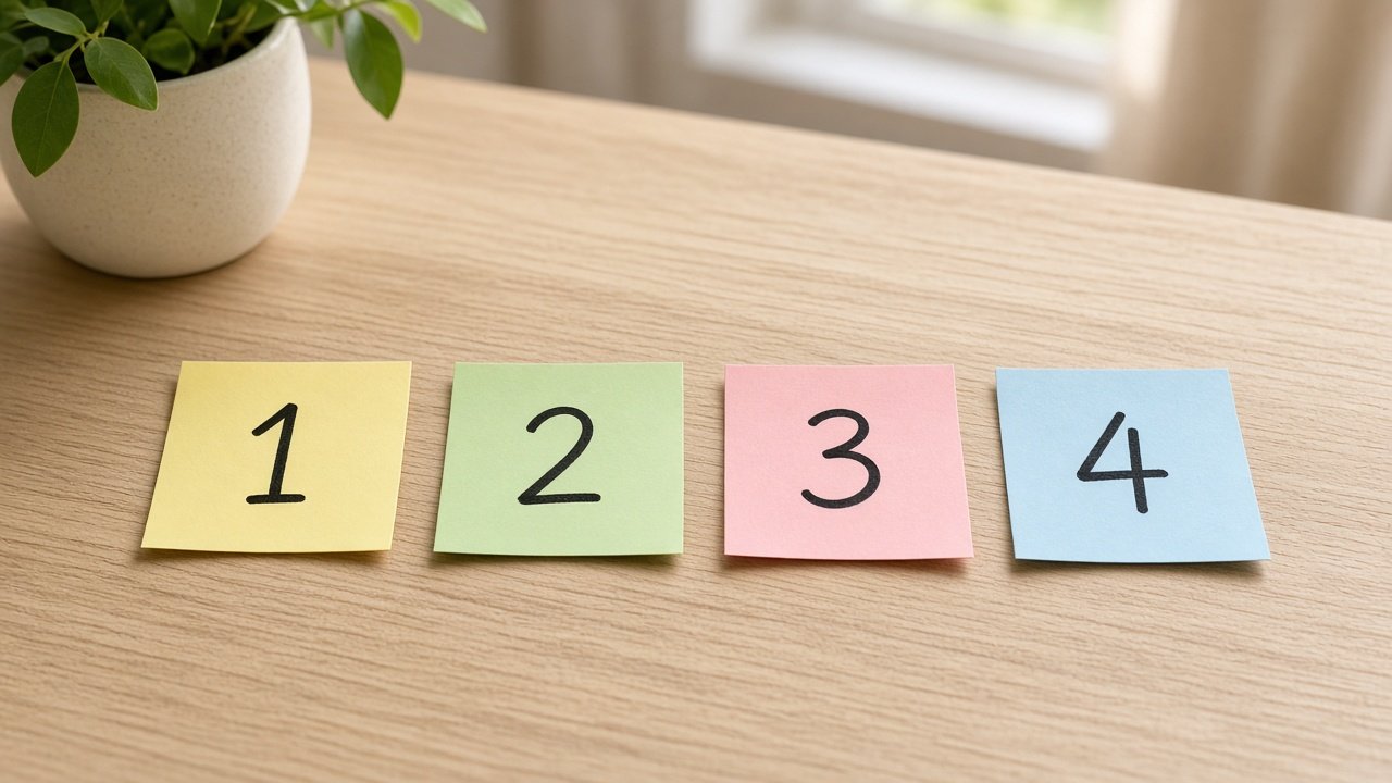 Four sticky notes marking four weeks of onboarding